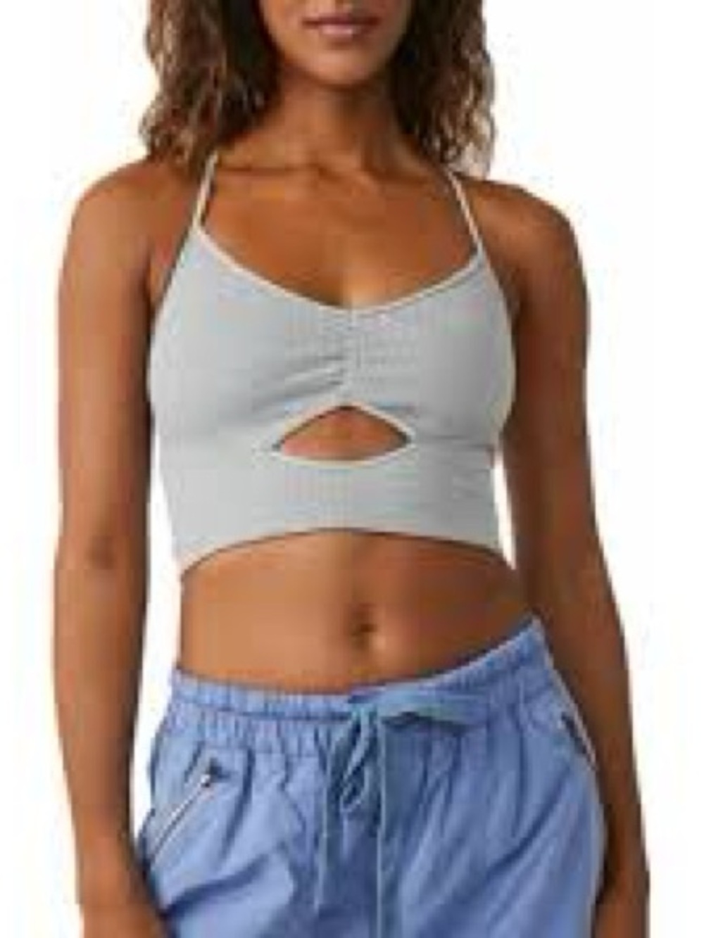 FP Movement by Free People Light Gray Ribbed Cutout Cropped Camisole